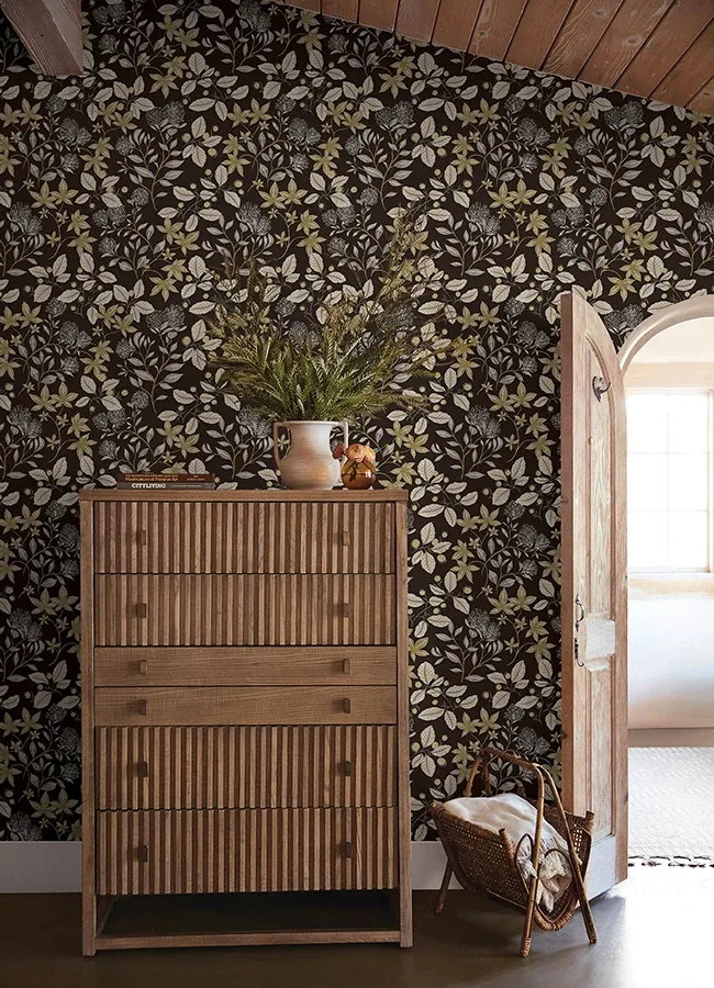 A-Street Prints Mildred Black Botanical Trail Wallpaper - SKU 4155-72817