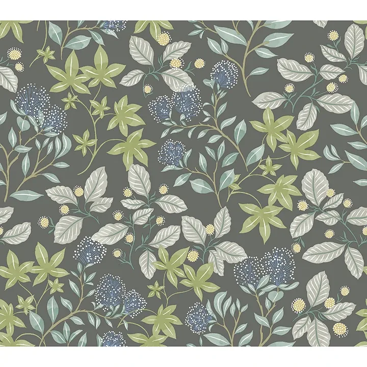 4155-72815 | Mildred Charcoal Botanical Trail Wallpaper