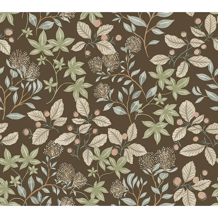 4155-72816 | Mildred Espresso Botanical Trail Wallpaper