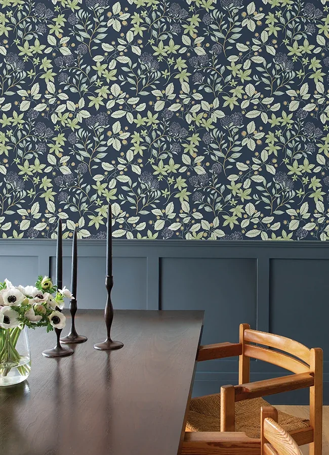 A-Street Prints Mildred Indigo Botanical Trail Wallpaper - SKU 4155-72814