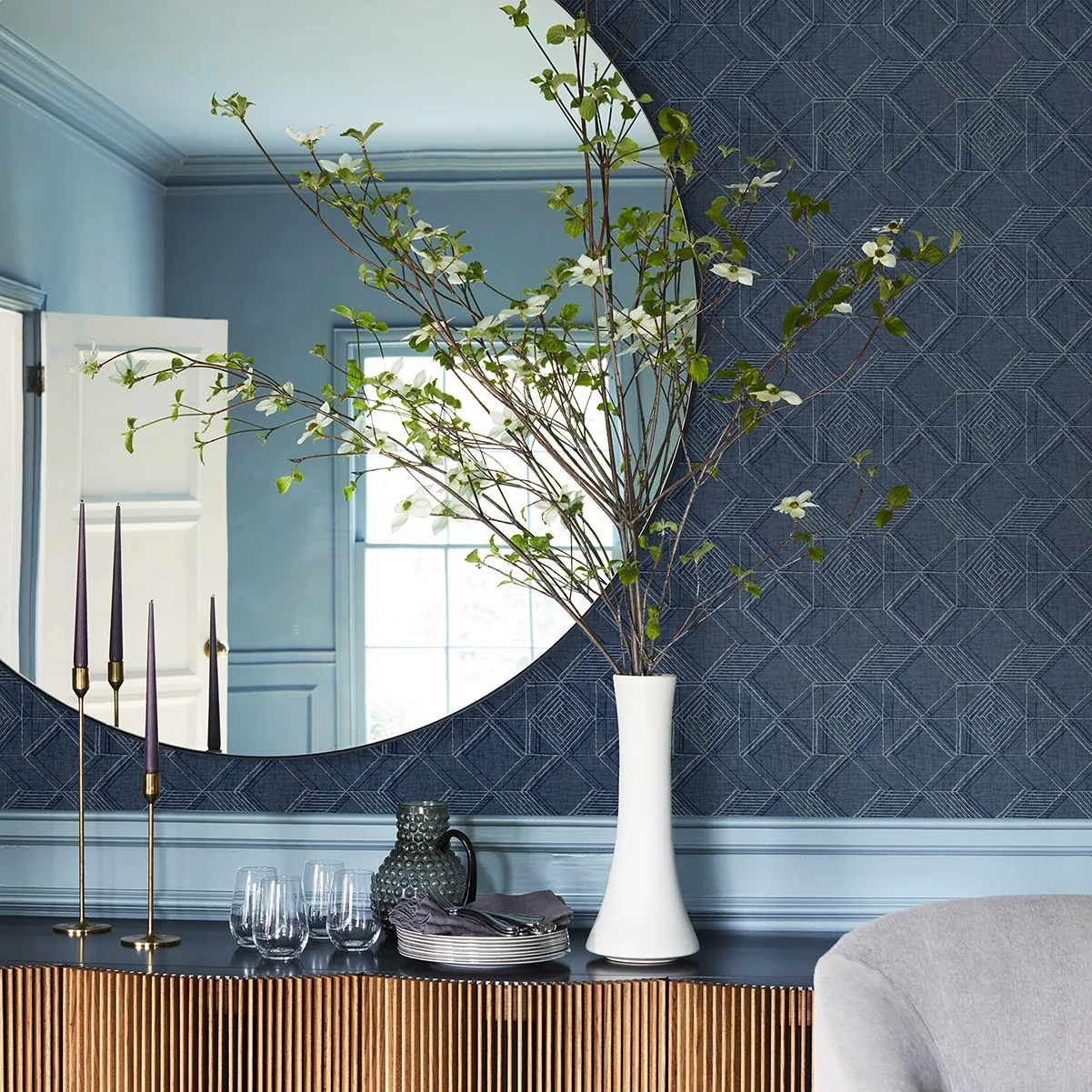 A-Street Prints Moki Blue Lattice Geometric Wallpaper - SKU 2969-26017