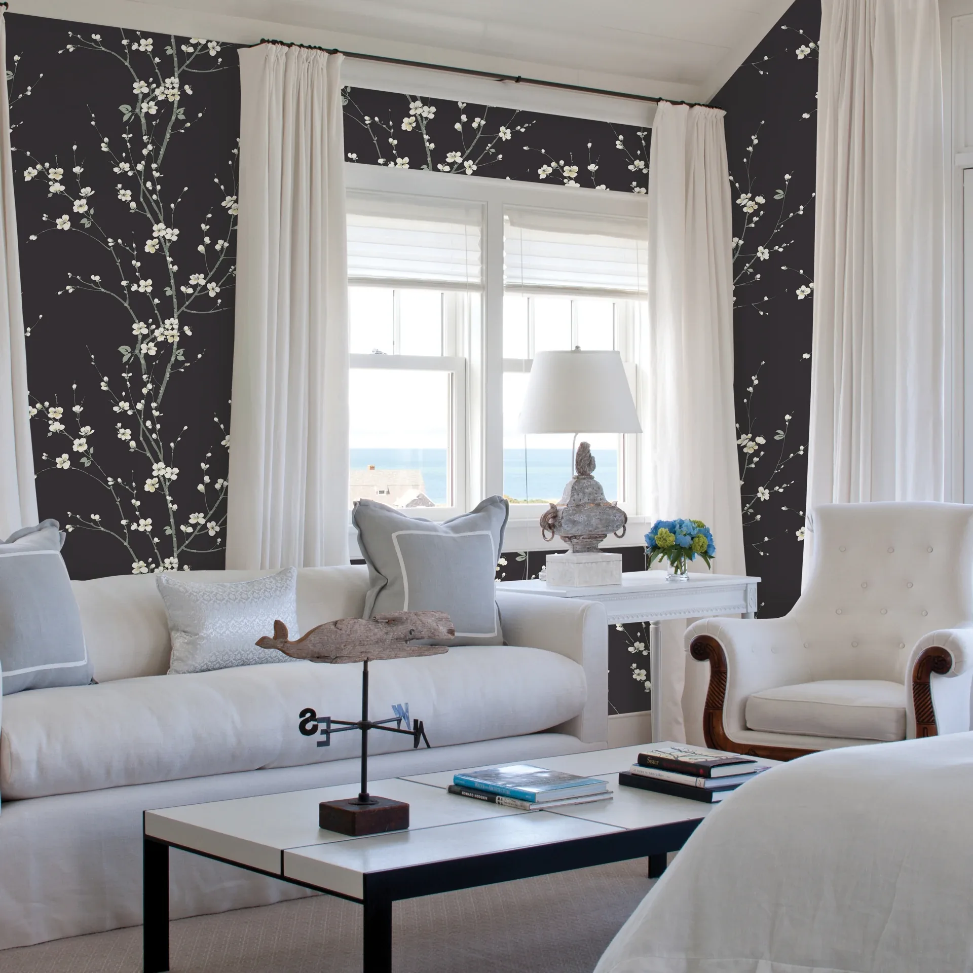 A-Street Prints Monterey Black Floral Branch Wallpaper - SKU 2927-81800