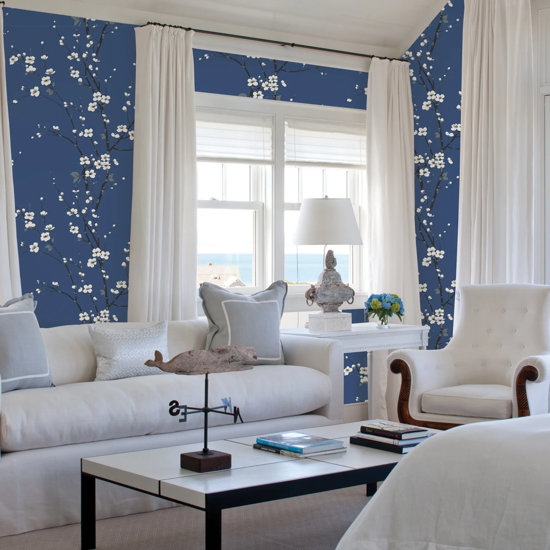 A-Street Prints Monterey Cobalt Floral Branch Wallpaper - SKU 2927-81812