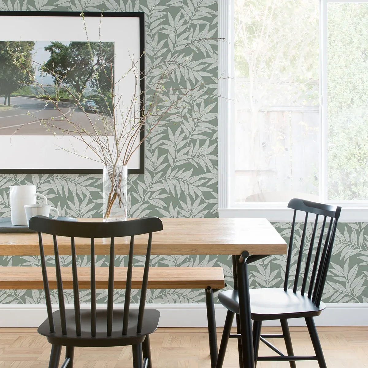 A-Street Prints Morris Green Leaf Wallpaper - SKU 2970-26122