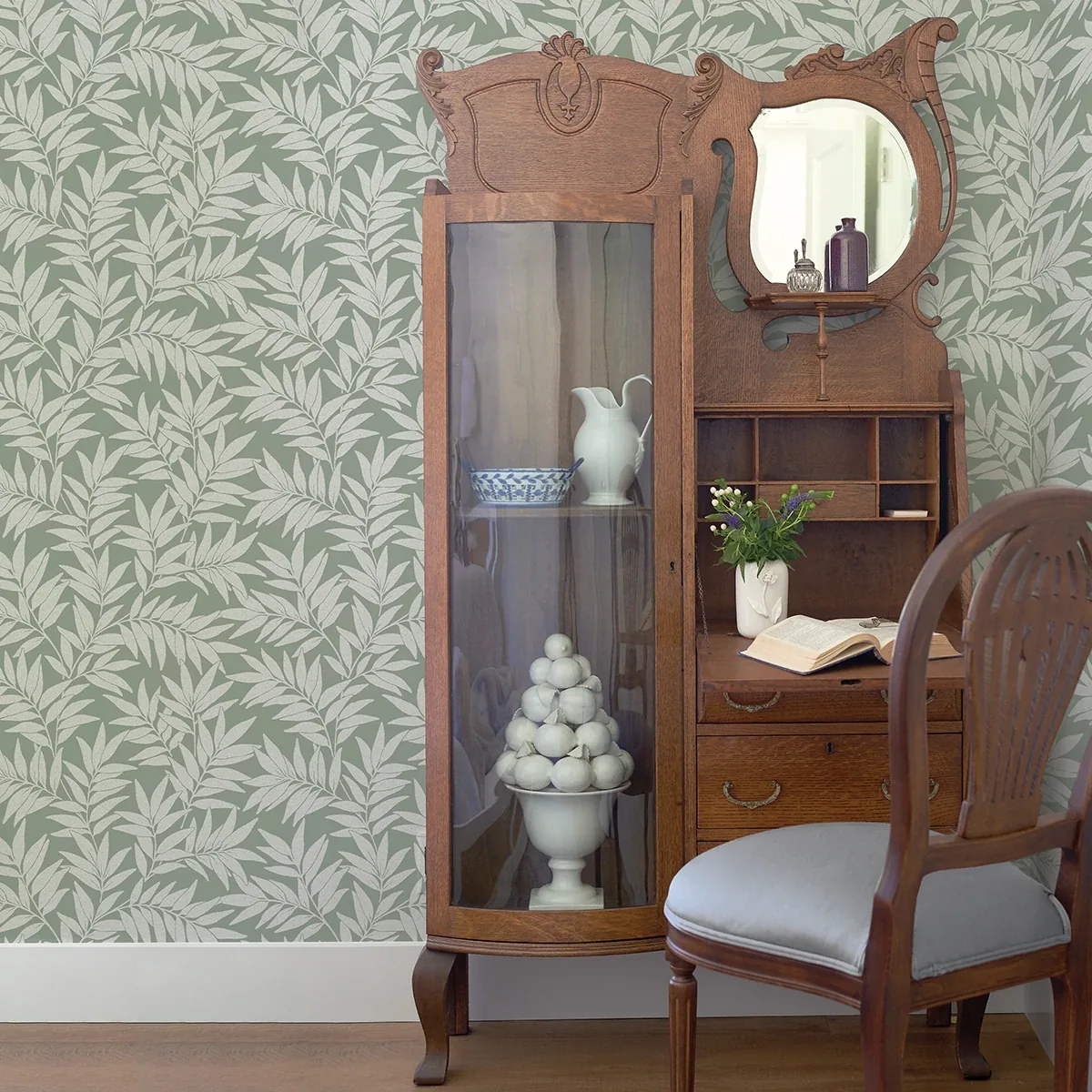 A-Street Prints Morris Green Leaf Wallpaper - SKU 2970-26122