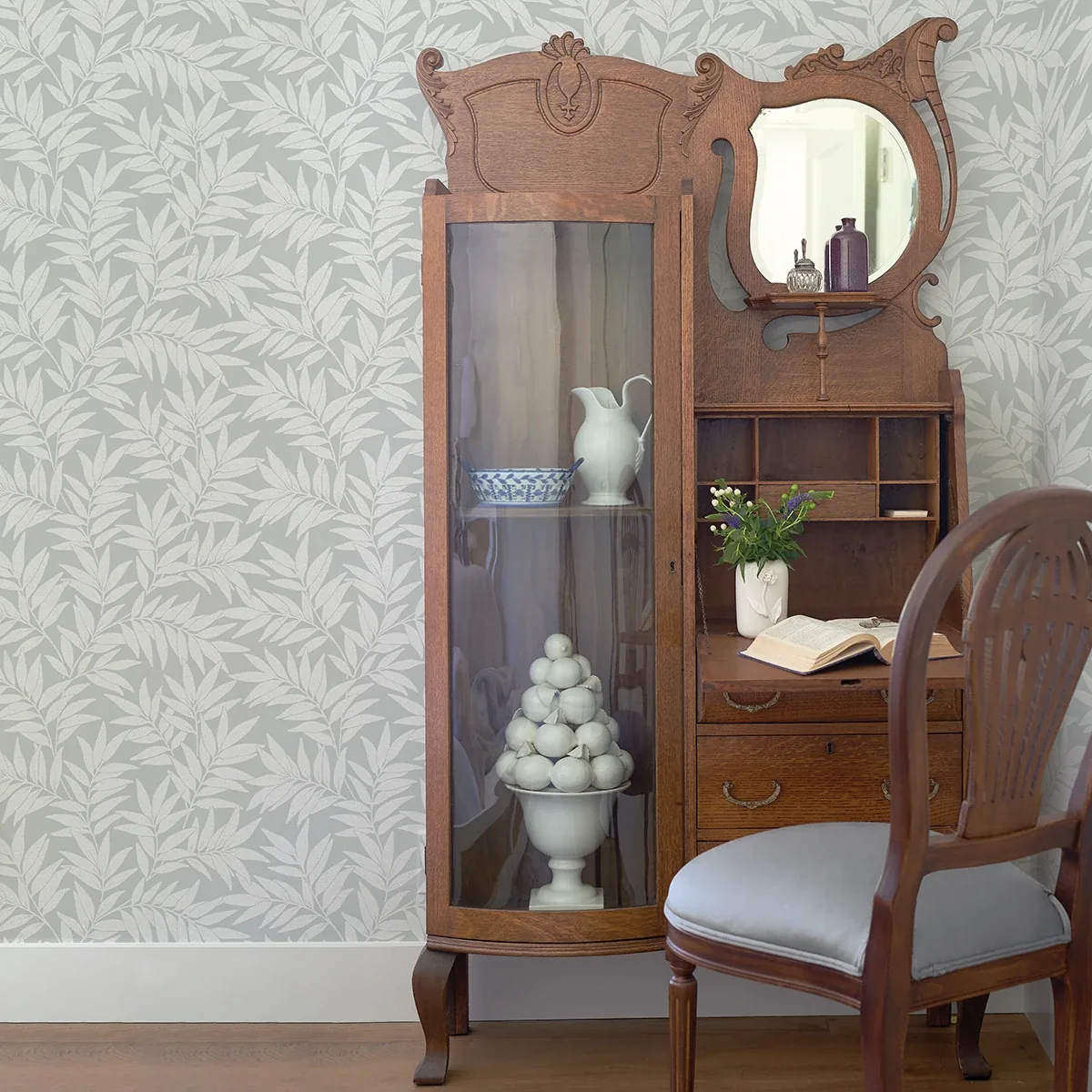 A-Street Prints Morris Light Grey Leaf Wallpaper | Wallpaper Twins A-Street Prints Morris Light Grey Leaf Wallpaper - SKU 2970-26124