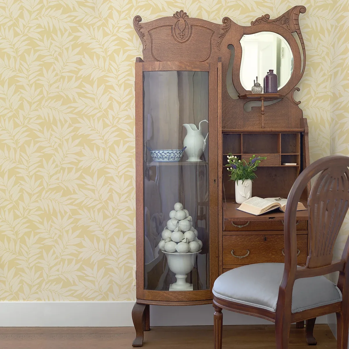 A-Street Prints Morris Yellow Leaf Wallpaper - SKU 2970-26120