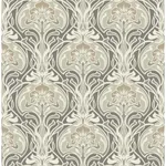 A-Street Prints Mucha Dark Grey Botanical Ogee Wallpaper - SKU 2970-26150