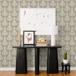 A-Street Prints Mucha Dark Grey Botanical Ogee Wallpaper - SKU 2970-26150
