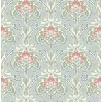 A-Street Prints Mucha Light Blue Botanical Ogee Wallpaper - SKU 2970-26152