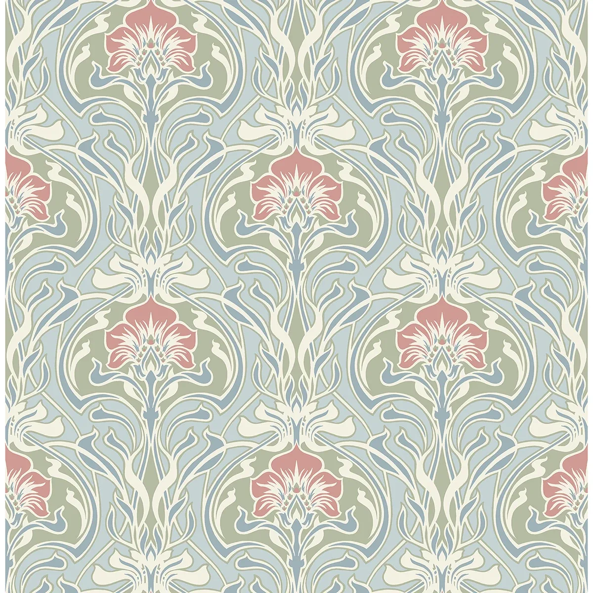 2970-26152 | Mucha Light Blue Botanical Ogee Wallpaper