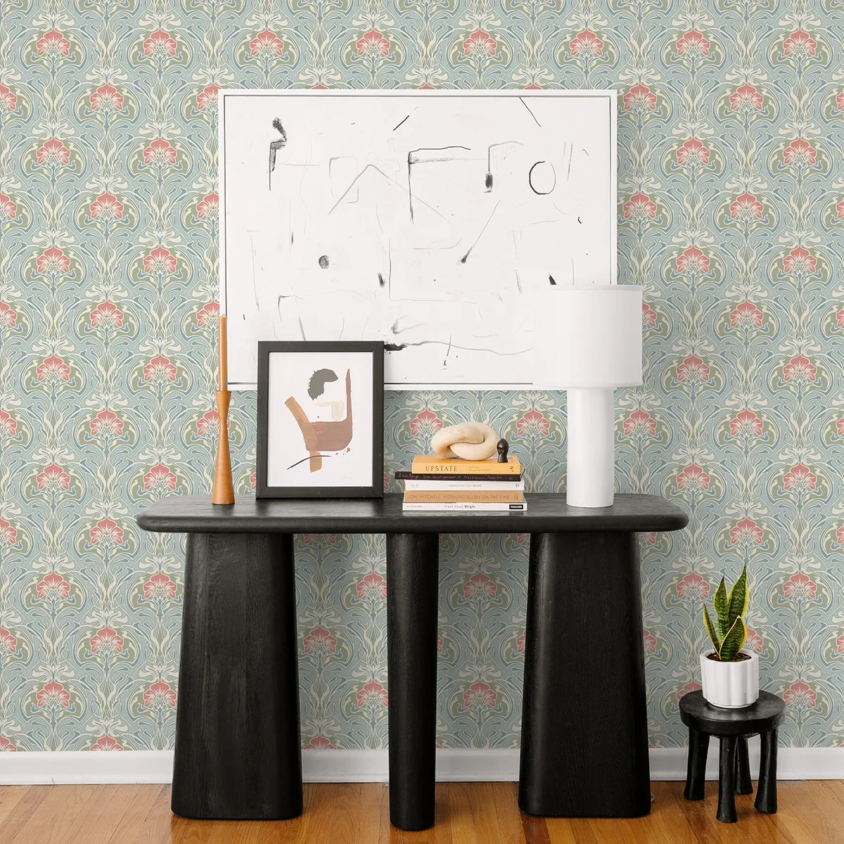 A-Street Prints Mucha Light Blue Botanical Ogee Wallpaper - SKU 2970-26152