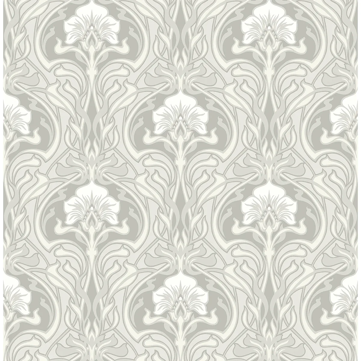 2970-26149 | Mucha Off White Botanical Ogee Wallpaper