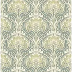 A-Street Prints Mucha Teal Botanical Ogee Wallpaper - SKU 2970-26151