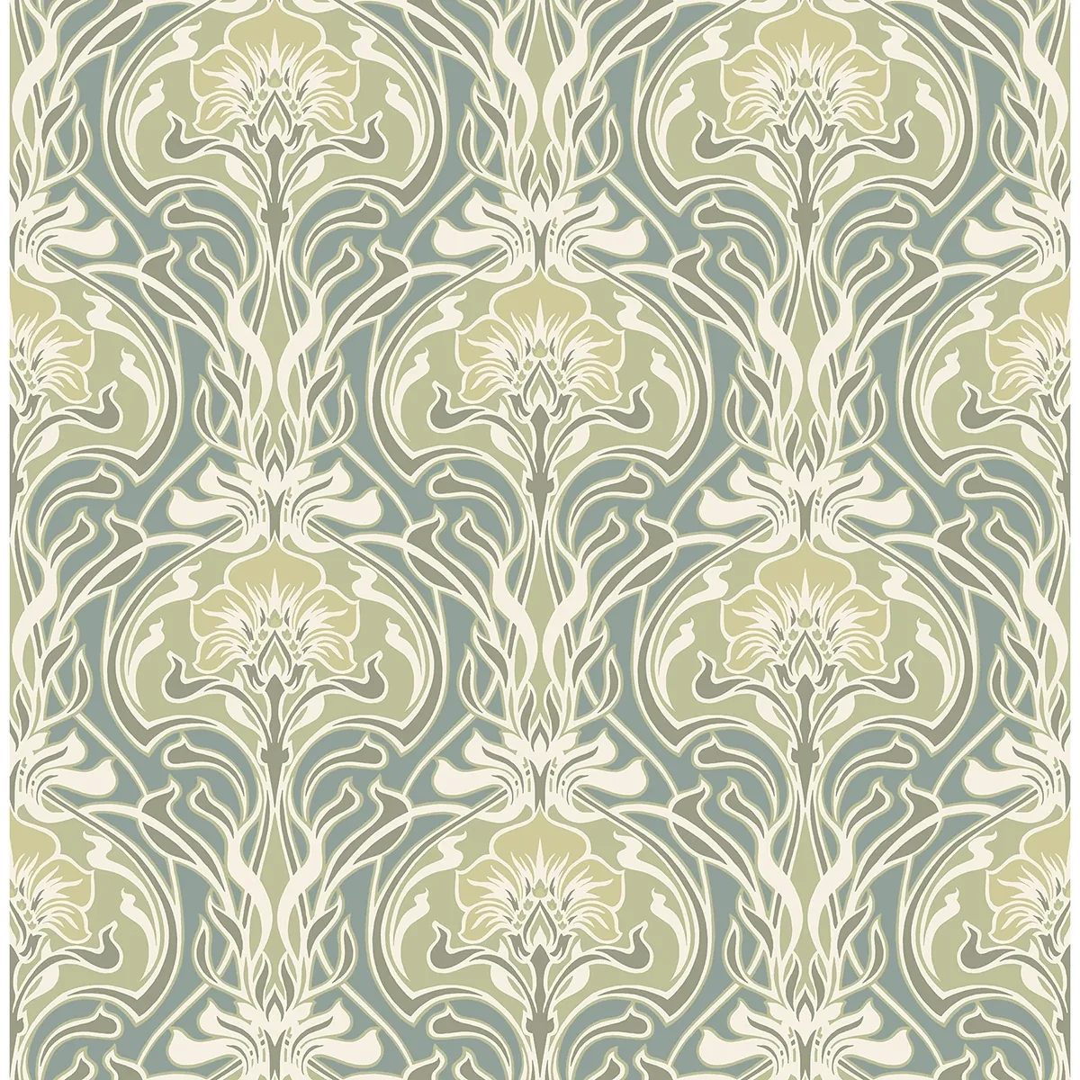 A-Street Prints Mucha Teal Botanical Ogee Wallpaper - SKU 2970-26151