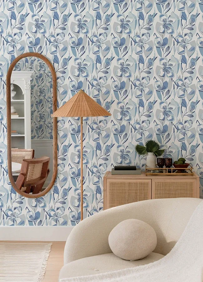 A-Street Prints Nathalie Blue Abstract Blooms Wallpaper - SKU 4135-27281