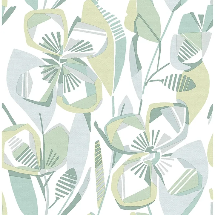 4135-27282 | Nathalie Light Green Abstract Blooms Wallpaper