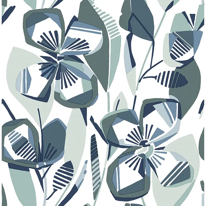 A-Street Prints Nathalie Navy Abstract Blooms Wallpaper - SKU 4135-27283