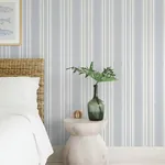 A-Street Prints Navarres Stripe Blue Faux Linen Wallpaper - SKU 4172-27484