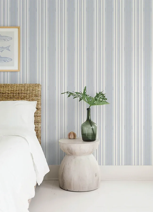 A-Street Prints Navarres Stripe Blue Faux Linen Wallpaper - SKU 4172-27484