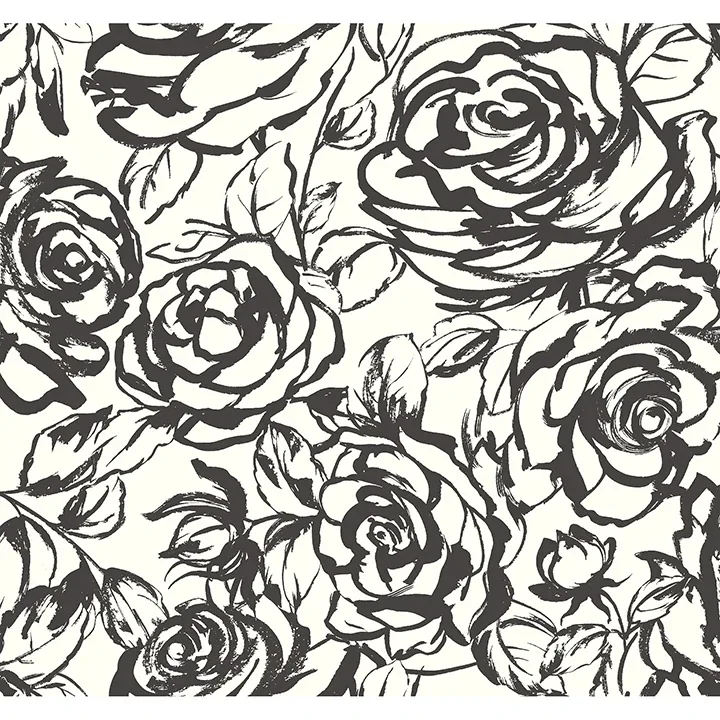 A-Street Prints Nelda Black Rose Wallpaper - SKU 4135-72707