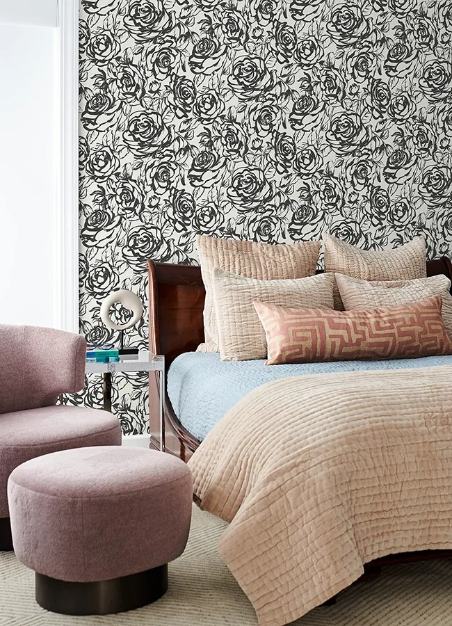 A-Street Prints Nelda Black Rose Wallpaper - SKU 4135-72707