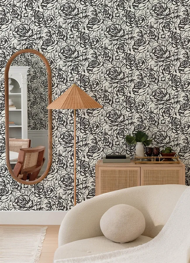 A-Street Prints Nelda Black Rose Wallpaper - SKU 4135-72707
