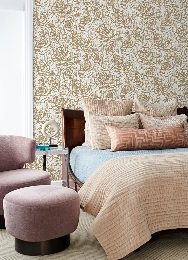 A-Street Prints Nelda Gold Rose Wallpaper - SKU 4135-72708