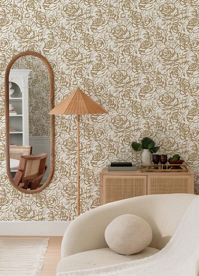 A-Street Prints Nelda Gold Rose Wallpaper - SKU 4135-72708