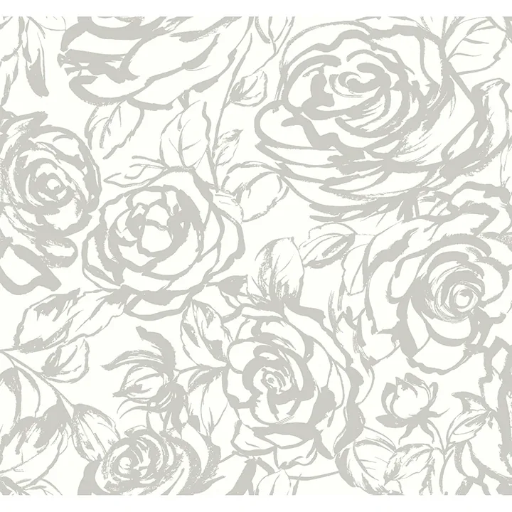 4135-72709 | Nelda Silver Rose Wallpaper