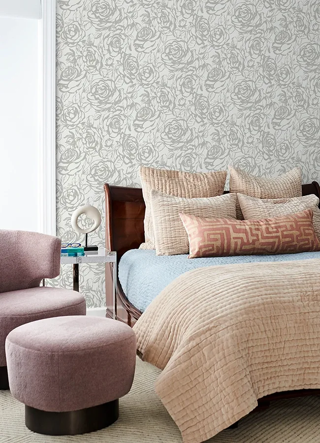 A-Street Prints Nelda Silver Rose Wallpaper - SKU 4135-72709