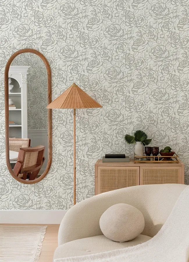 A-Street Prints Nelda Silver Rose Wallpaper - SKU 4135-72709