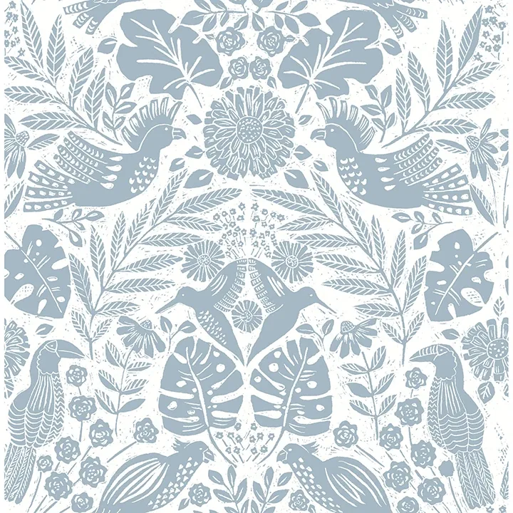 A-Street Prints Nestle Blue Bird Block Print Wallpaper - SKU 4122-27000