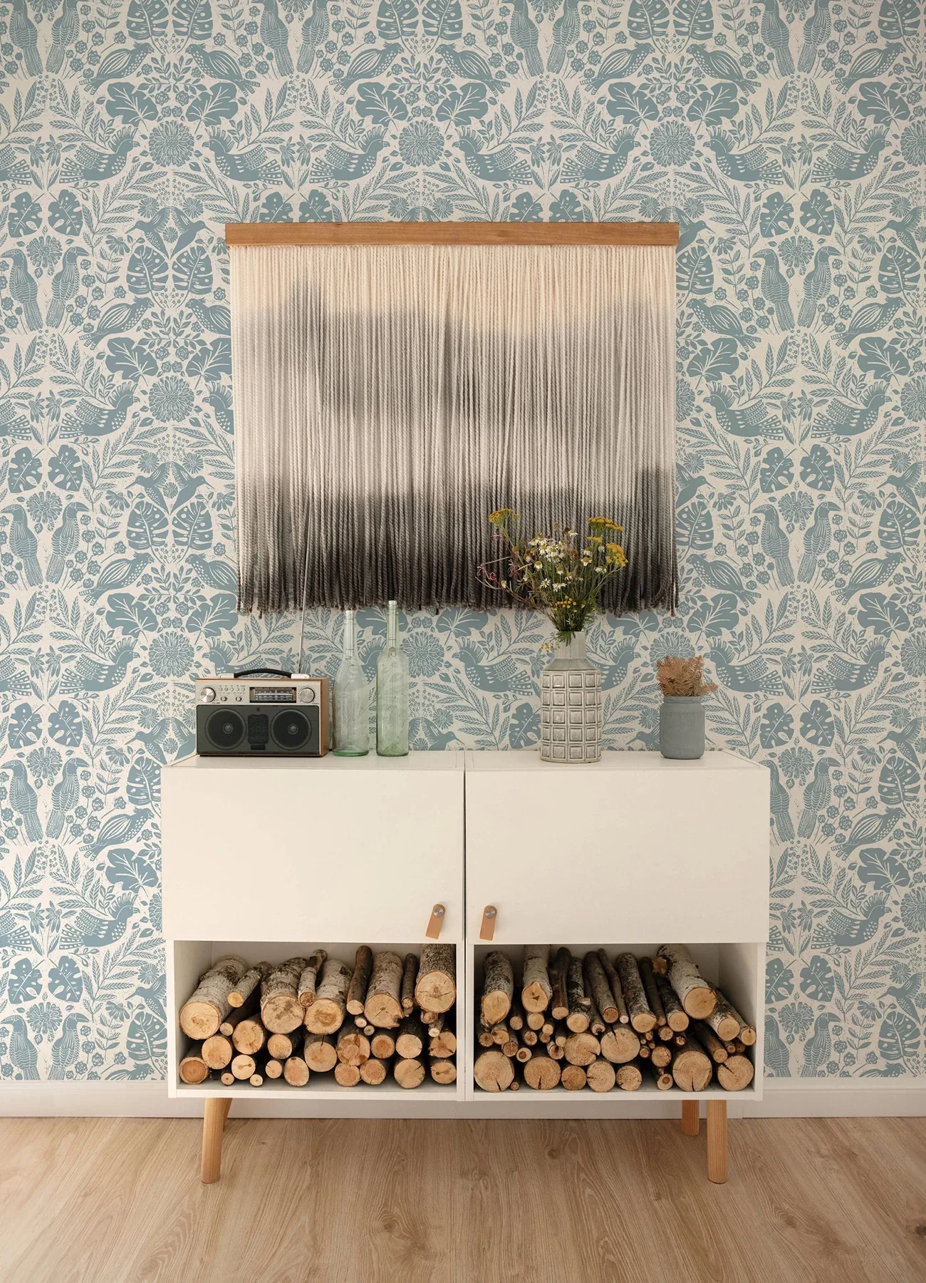 A-Street Prints Nestle Blue Bird Block Print Wallpaper - SKU 4122-27000