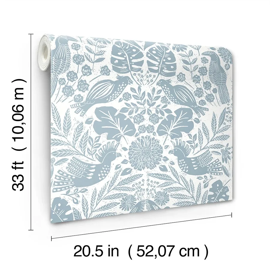 A-Street Prints Nestle Blue Bird Block Print Wallpaper - SKU 4122-27000