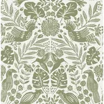 A-Street Prints Nestle Green Bird Block Print Wallpaper - SKU 4122-27005