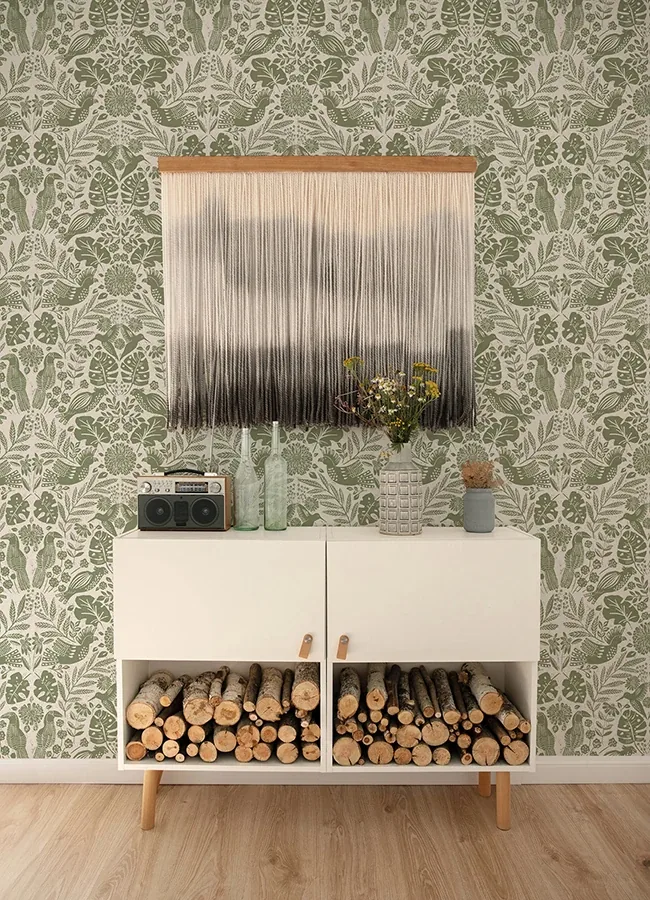 A-Street Prints Nestle Green Bird Block Print Wallpaper - SKU 4122-27005