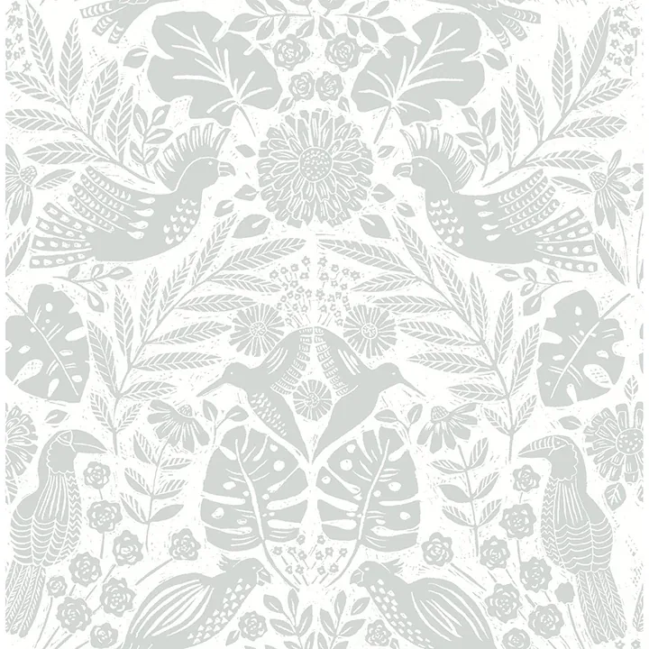 4122-27001 | Nestle Light Grey Bird Block Print Wallpaper