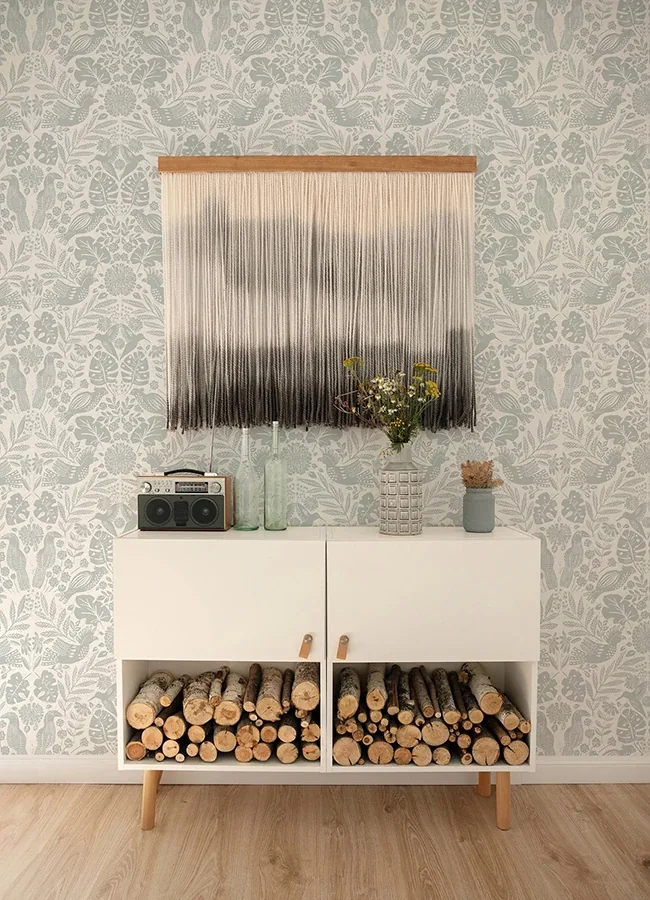 A-Street Prints Nestle Light Grey Bird Block Print Wallpaper - SKU 4122-27001