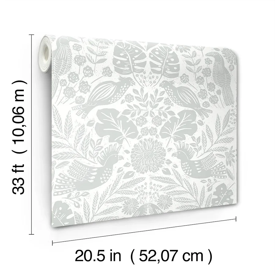 A-Street Prints Nestle Light Grey Bird Block Print Wallpaper - SKU 4122-27001