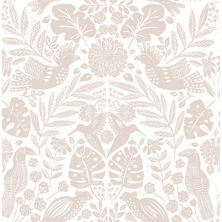 4122-27002 | Nestle Pink Bird Block Print Wallpaper