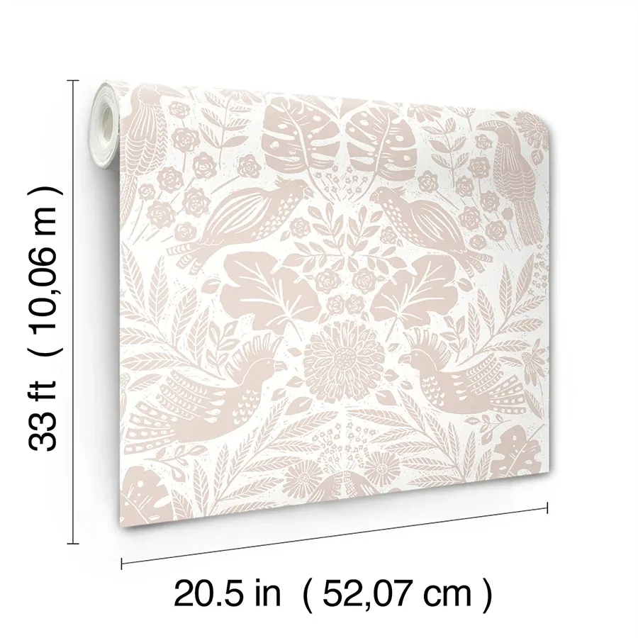 A-Street Prints Nestle Pink Bird Block Print Wallpaper - SKU 4122-27002