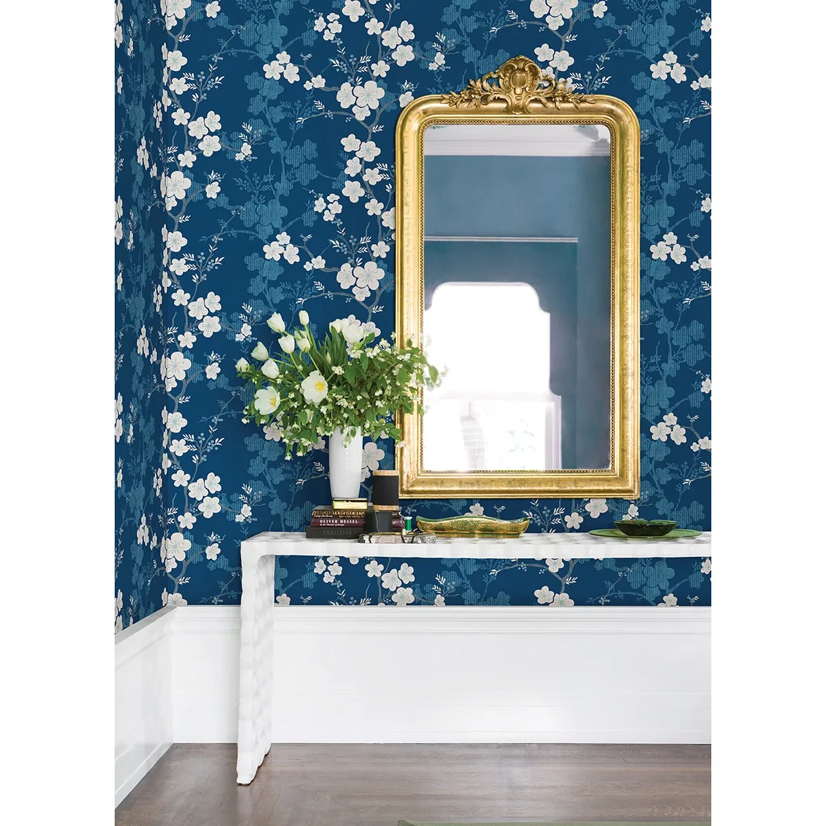 A-Street Prints Nicolette Navy Floral Trail Wallpaper - SKU 2973-90104