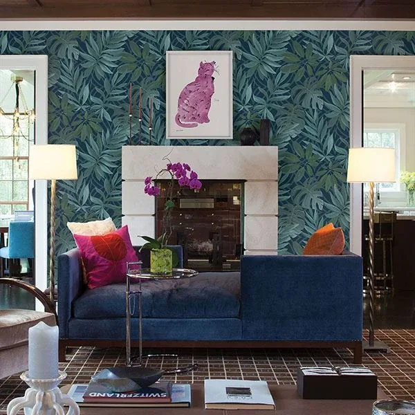 A-Street Prints Nocturnum Blue Leaf Wallpaper - SKU 2763-24201