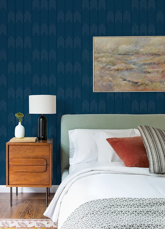 A-Street Prints Nyle Dark Blue Chevron Stripes Wallpaper - SKU 4066-26526