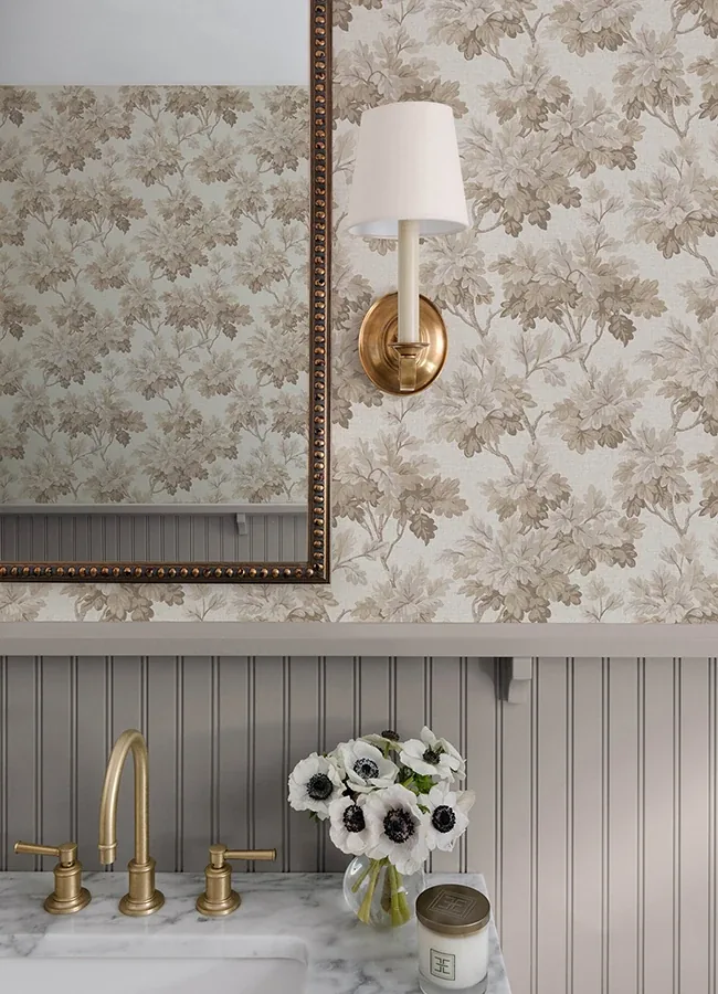 A-Street Prints Oakcliff Taupe Leaf Trail Wallpaper - SKU AST6356