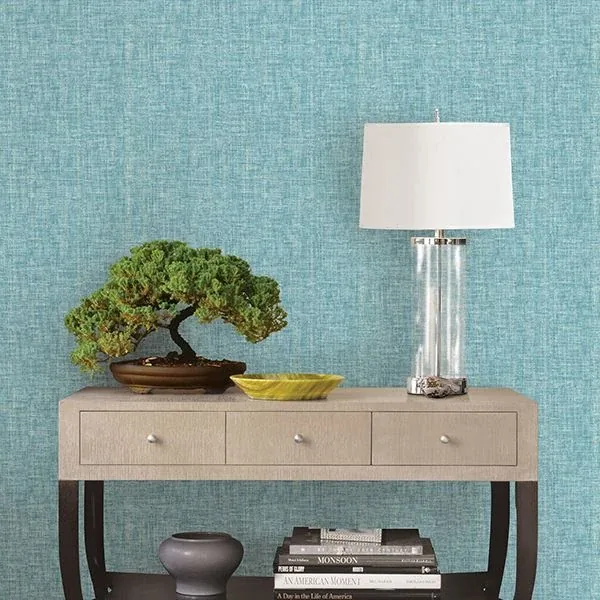 A-Street Prints Oasis Turquoise Linen Wallpaper - SKU 2702-22754