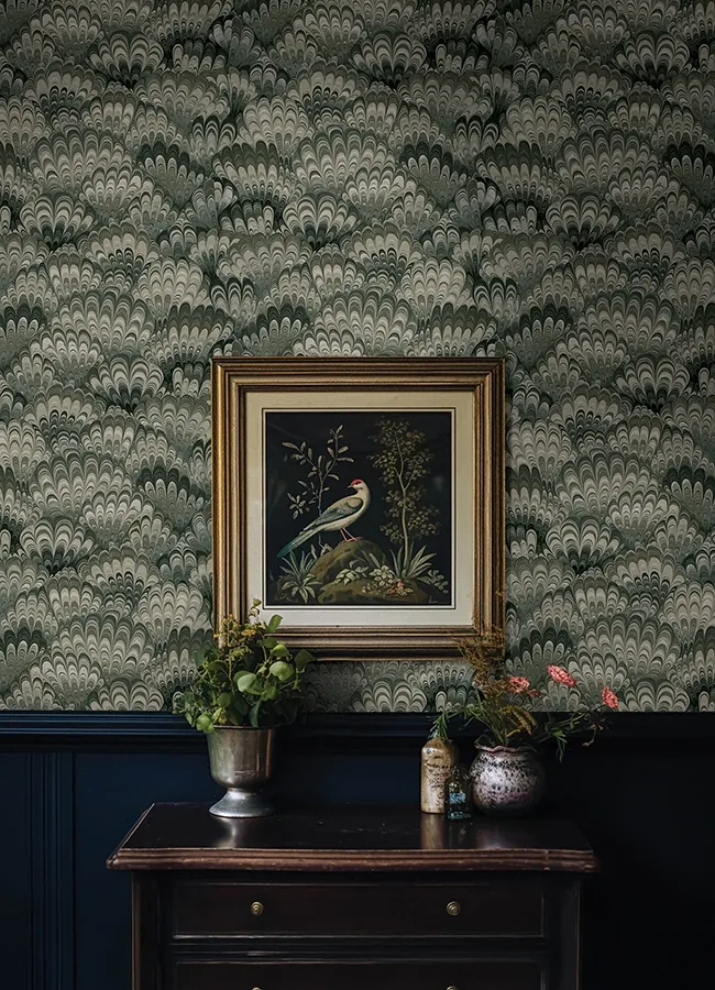 A-Street Prints Octavia Dark Green Marbled Ink Wallpaper - SKU 4147-27377