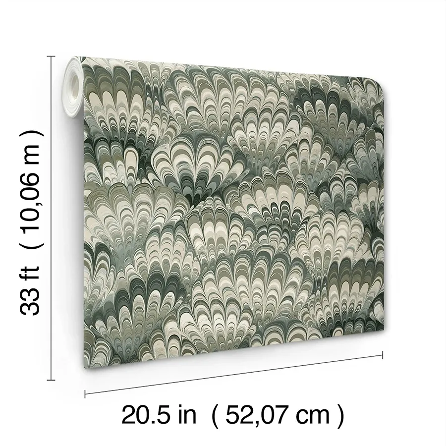 A-Street Prints Octavia Dark Green Marbled Ink Wallpaper - SKU 4147-27377