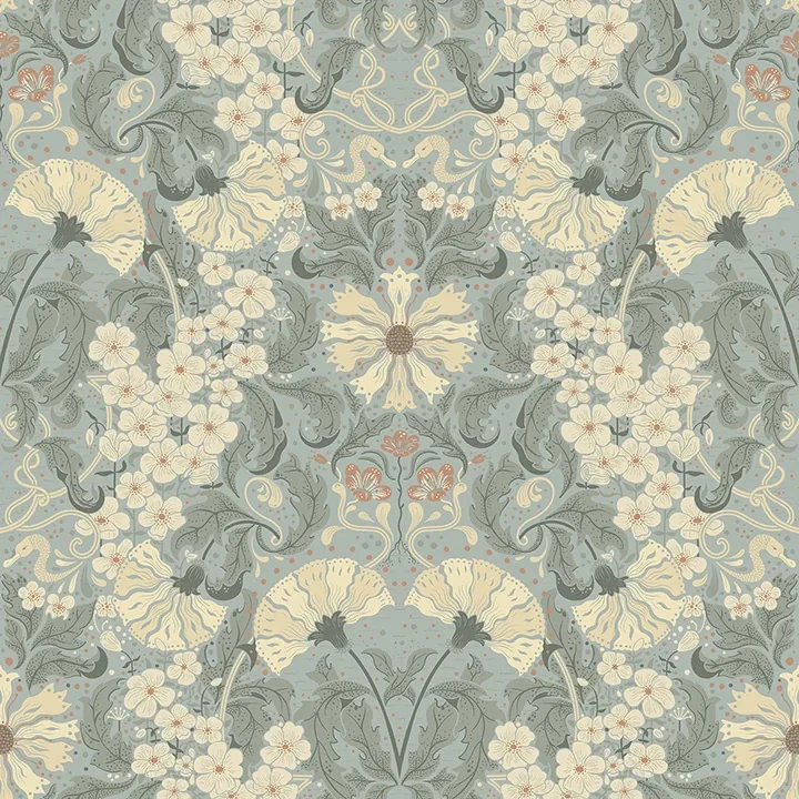4080-83115 | Ojvind Light Blue Floral Ogee Wallpaper